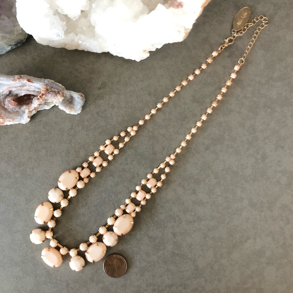 Adia Kibur pink statement resin rose gold metal cocktail necklace